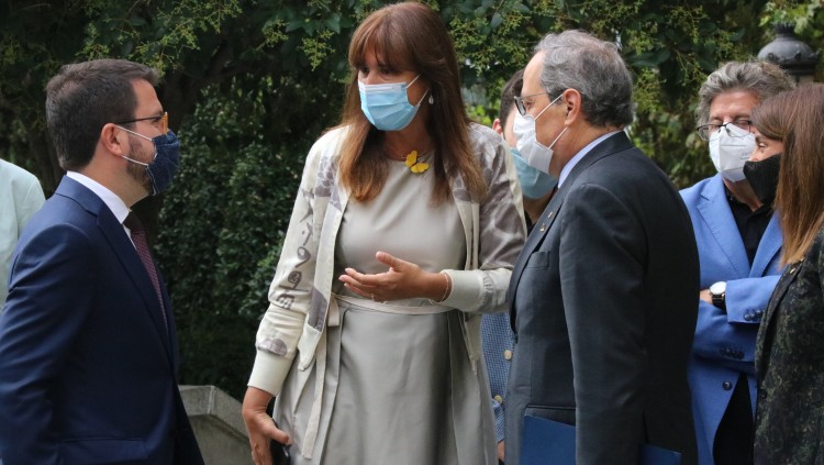 L'expresident de la Generalitat, Quim Torra, el vicepresident, Pere Aragonès, i la candidata de JxCAT al Congrés, Laura Borràs, en una imatge d'arxiu. Agència Catalana de Notícies