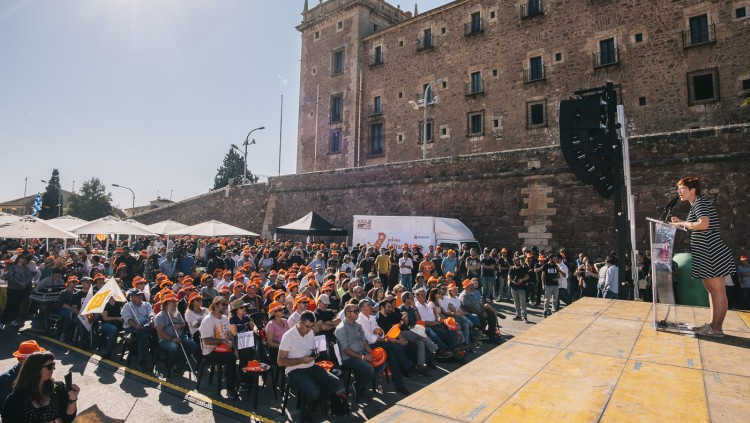 Celebració de l'aplec del Puig per part del Bloc, amb la coordinadora nacional, Àgueda Micó, fent la seua intervenció| Compromís