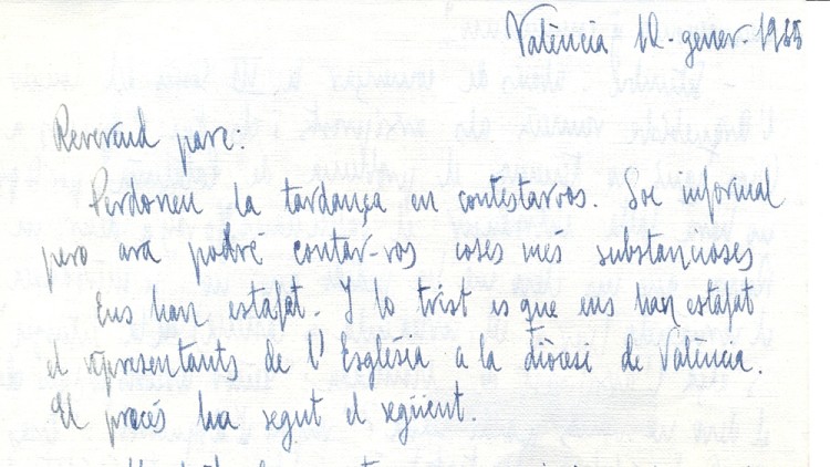 Carta del 1965 que explica la situació de la llengua al si de l'Església valenciana