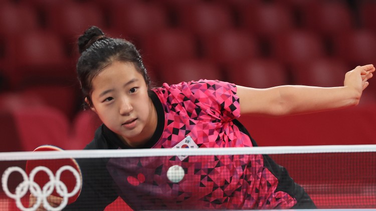 La jugadora sud-coreana de ping-pong, Shin Yu-bin, en un entrenament previ als Jocs Olímpics de Tòquio. Europa Press