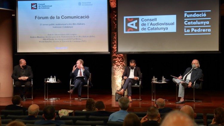 Trobada recent al Consell de l'Audiovisual de Catalunya entre els presidents de les televisions públiques TV3, IB3 i À Punt. Europa Press