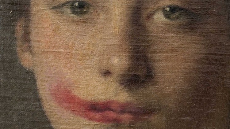 Woman with smeard lipstick (Detall). Pintura sobre tela intervinguda. Cortesia ProjectesSD
