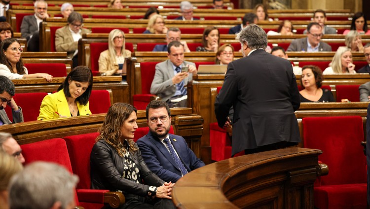 El president català, Pere Aragonès, al costat de la consellera de Presidència, Laura Vilagrà. Agència Catalana de Notícies
