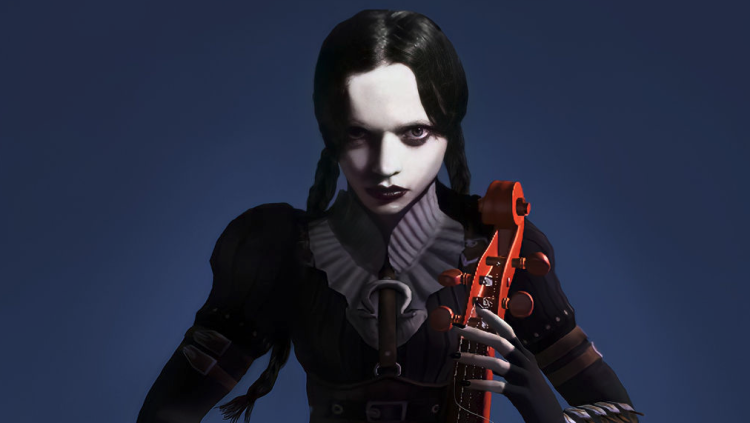 DImecres interpreta una versió amb violoncel del 'Paint in Black' dels Stones a la série de Netflix (Detall del cartell de 'Wednesday' la sèrie de Tim Burton sobre la filla de la família Addams)