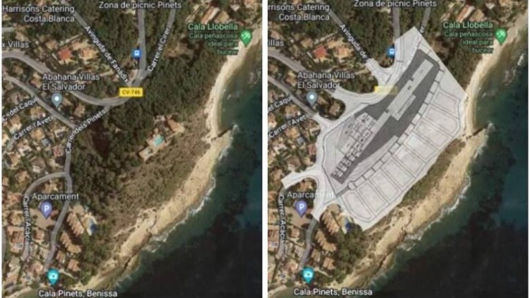 Així quedaria la zona de la Llobella amb el megaprojecte urbanístic d'un hotel i diversos xalets de luxe| Reiniciem Benissa