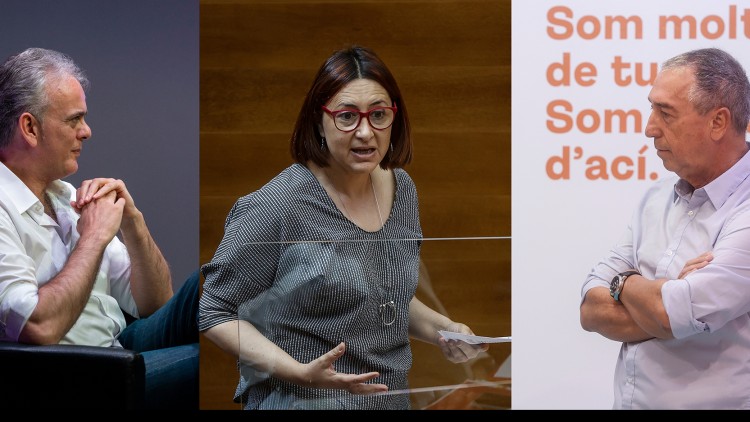D'esquerra a dreta, Héctor Illueca (Podem), Rosa Pérez Garijo (EUPV) i Joan Baldoví (Compromís).