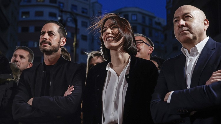 D’esquerra a dreta, Carlos Fernández Bielsa, Diana Morant i Alejandro Soler, dilluns de la setmana passada a València, després que la primera fora confirmada pròxima secretària general del PSPV-PSOE.. Europa Press