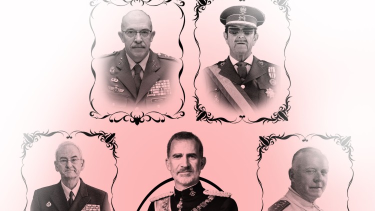 Un marc amb alguns dels noms que representen famílies amb gran presència a l'exèrcit espanyol| Il·lustració de Toni Payà. 