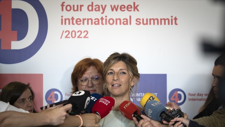 Yolanda Díaz, durant el congrés sobre la Setmana Laboral de Quatre Dies celebrada a València el maig de 2022. Europa Press