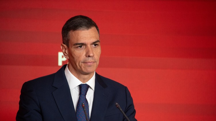 El president del Govern espanyol i líder del PSOE, Pedro Sánchez, en la seua compareixença| Europa Press. 