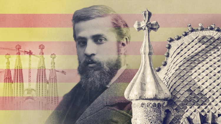 Antoni Gaudí i Cornet (1852-1926), amb la Sagrada Família i la Casa Batlló, dues de les seues principals obres.. Fotomuntatge de Toni Payà