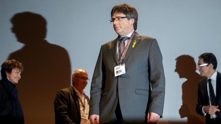 Carles Puigdemont al debat celebrat a Ginebra. Efe