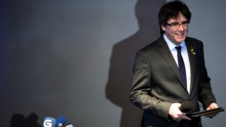 Imatge de la compareixença de Carles Puigdemont a Berlín. Efe