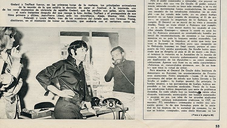 Monica Vitti, Roman Polanski i Louis Malle dimitiren del jurat de Cannes per suspendre el Festival / Triunfo