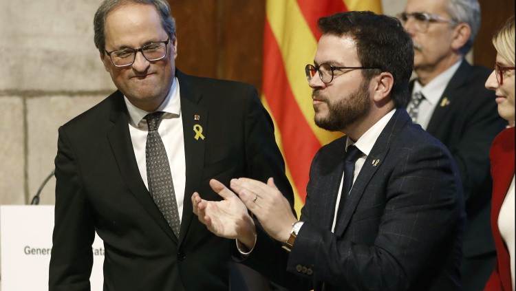 Quim Torra i Pere Aragonès en la presentació del Consell per la República. Efe