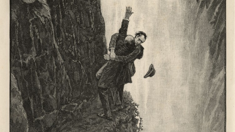 La mort de Sherlock. Il·lustració de Sidney Paget per "El problema final"