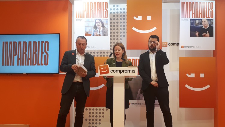 Els candidats de Compromís al Congrés Joan Baldoví, Clara Ferrando i Ignasi Candela. EL TEMPS