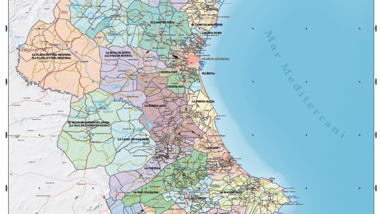 Mapa de les comarques valencianes impulsat la passada legislatura entre el Consell, les Corts Valencianes i l'AVL| Corts Valencianes