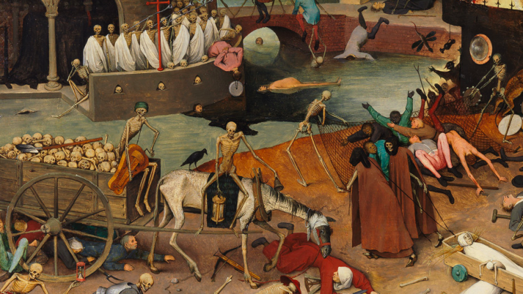 Detall d''El triomf de la mort’ de Brueghel el Vell és una representació de les epidèmies medievals que mataven indiscriminadament tots els estaments socials. Museo del Prado (Madrid)