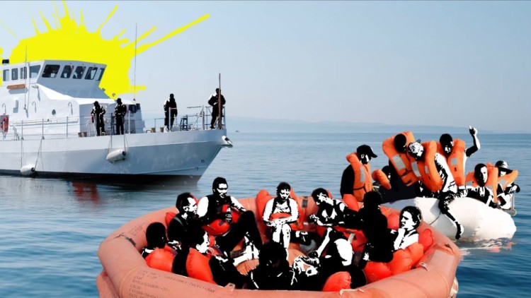 Refugiats al mar Egeu naveguen en barses mentre són vigilats per la Guàrdia Marítima. Der Spiegel
