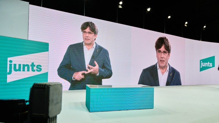 El president a l'exili, Carles Puigdemont, en l'acte fundacional de Junts per Catalunya. Agència Catalana de Notícies