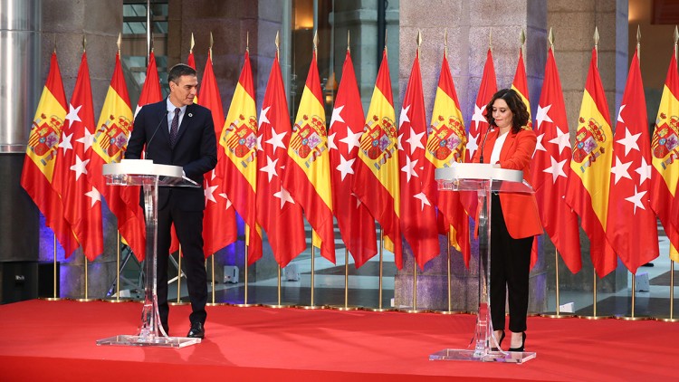 Pedro Sánchez i Isabel Díaz Ayuso en una compareixença conjunta. Agència Catalana de Notícies