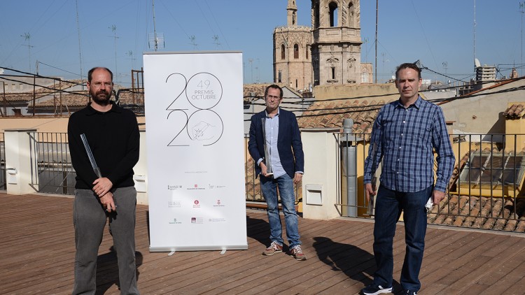 Àlex Matas (Assaig), Jordi Valls (Poesia) i Ramon Ramon (Narrativa), tres dels quatre guanyadors dels 49 Premis Octubre. Prats i Camps