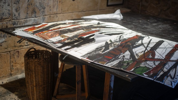 Taula de taller de l'artista Teresa Matas. © Jean Marie del Moral