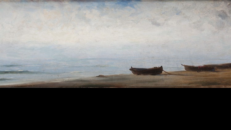 Platja amb barques pintura de Modest Uregll 1890. Fundació Rafael Masó de Girona