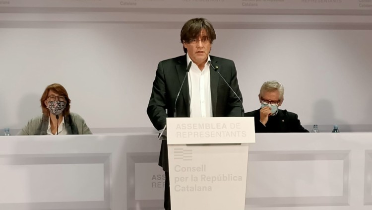 El president Carles Puigdemont, durant l'acte del Consell per la República a Brussel·les. Agència Catalana de Notícies