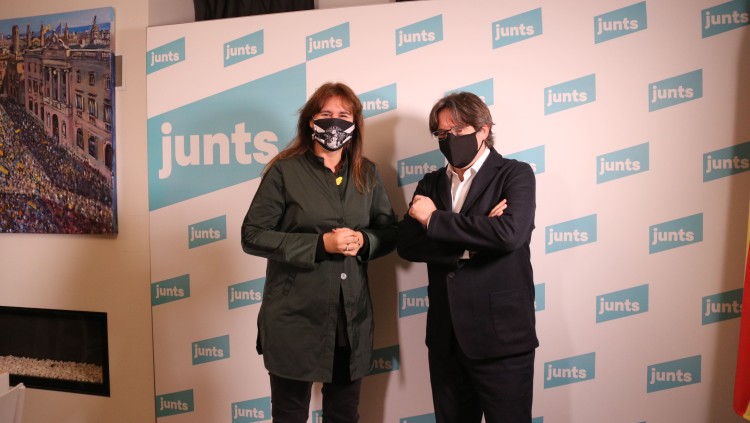 El president Puigdemont i la presidenciable de Junts per Catalunya, Laura Borràs. Agència Catalana de Notícies