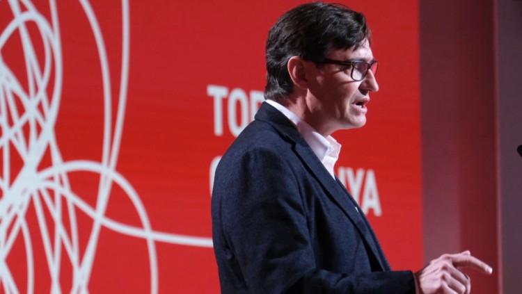 El candidat del PSC el 14-F i encara ministre de Sanitat, Salvador Illa, durant la seva intervenció el 23 de gener del 2021. Agència Catalana de Notícies